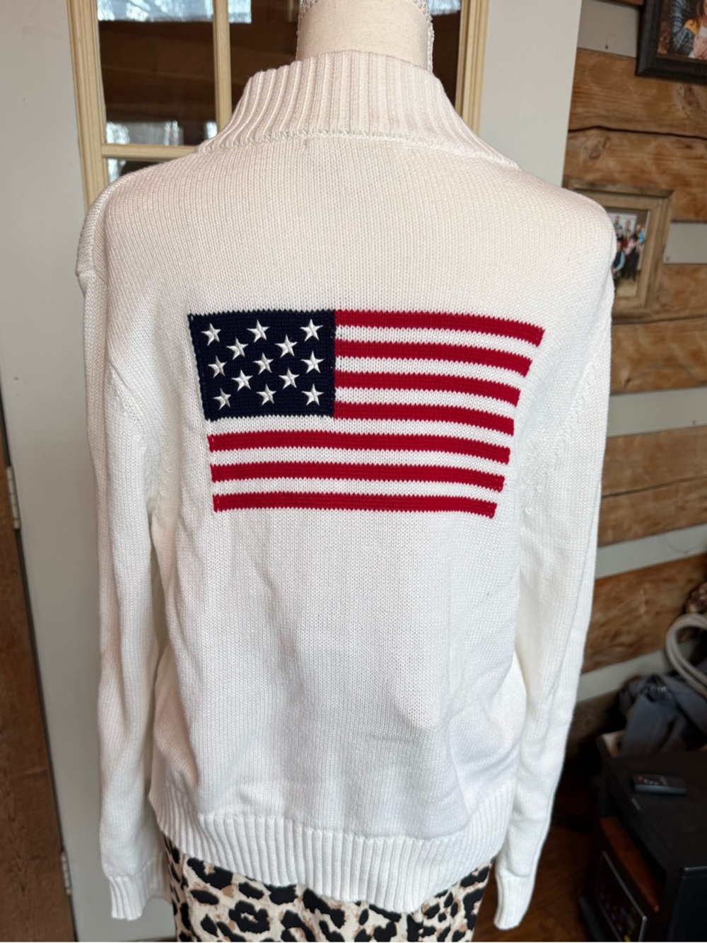 White Women's Zip-Up Sweater large Flag